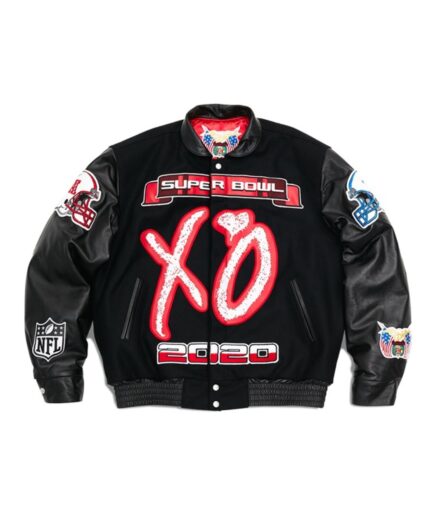 The Weeknd x Warren Lotas XO Super Bowl LV Varsity Jacket -Black The Weeknd x Warren Lotas XO Super Bowl LV Varsity Jacket -Black