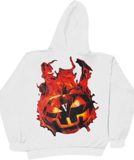 Vlone Halloween Flaming Pumpkin Hoodie – White Vlone Halloween Flaming Pumpkin Hoodie – White
