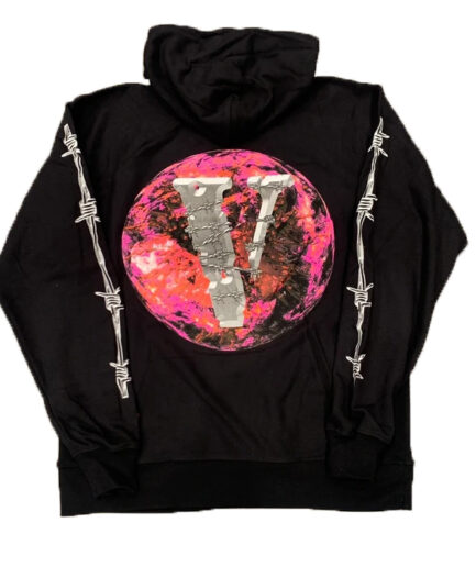 Vlone x Juice Wrld Planet Barbed Wire Black Hoodie Vlone x Juice Wrld Planet Barbed Wire Black Hoodie