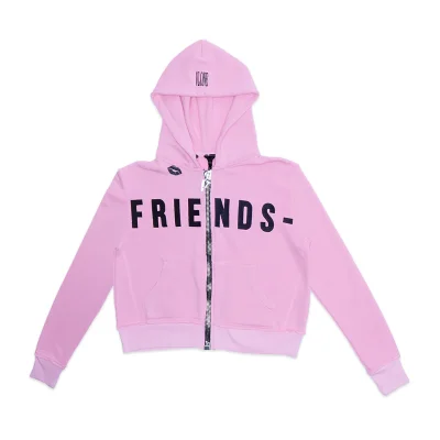 BLACK LIPSTICK FRIENDS- EMBROIDERED CROP TOP ZIP UP HOODIE (Pink)