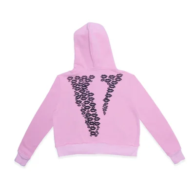 BLACK LIPSTICK FRIENDS- EMBROIDERED CROP TOP ZIP UP HOODIE (Pink)