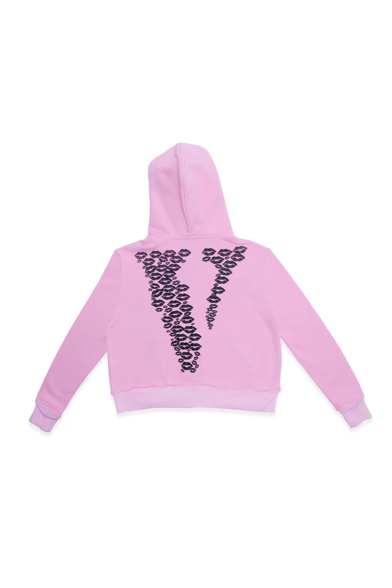 BLACK LIPSTICK FRIENDS- EMBROIDERED CROP TOP ZIP UP HOODIE (Pink) BLACK LIPSTICK FRIENDS- EMBROIDERED CROP TOP ZIP UP HOODIE (Pink)